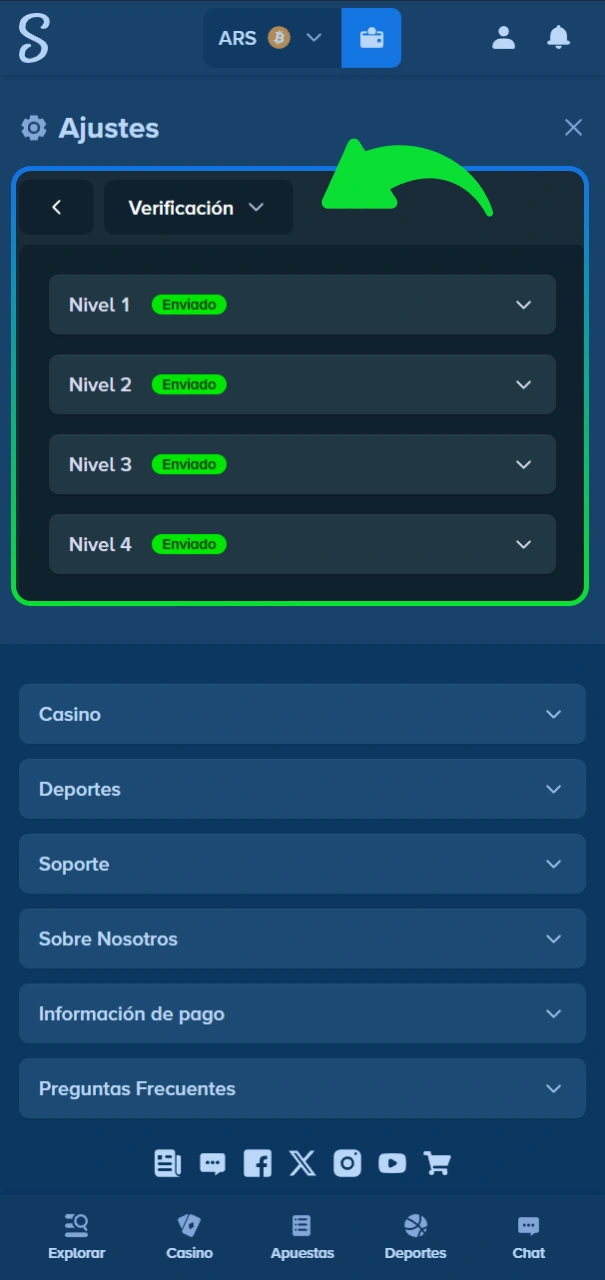 Verifica tu perfil personal en el sitio oficial de Stake.