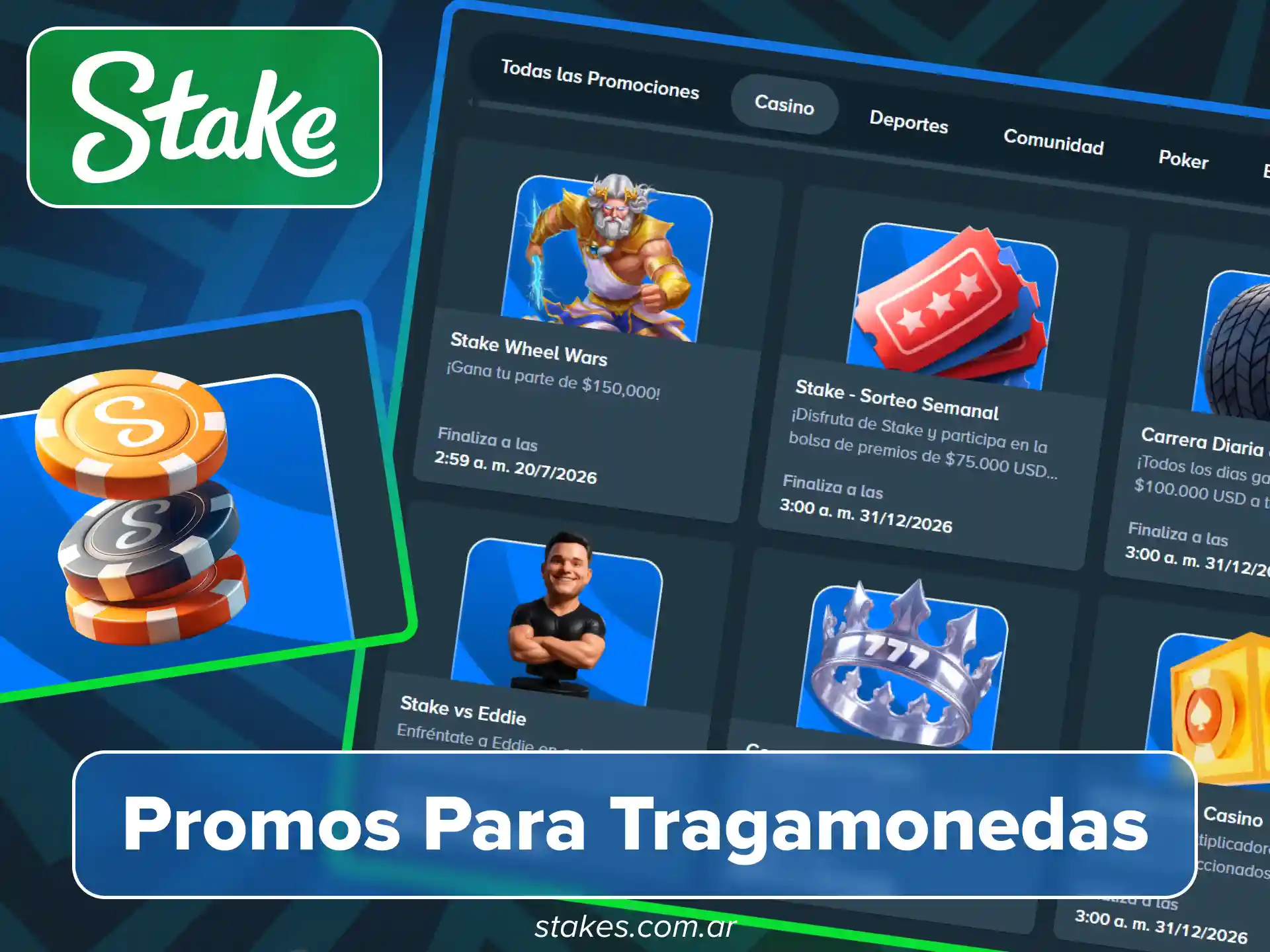 Obtén bonos para slots en el sitio oficial de Stake.